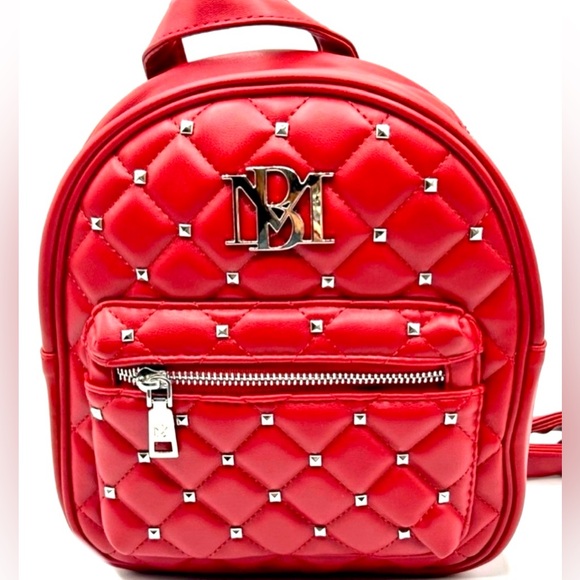 Badgley Mischka Mini Quilted Studded Backpack Red - Picture 1 of 5